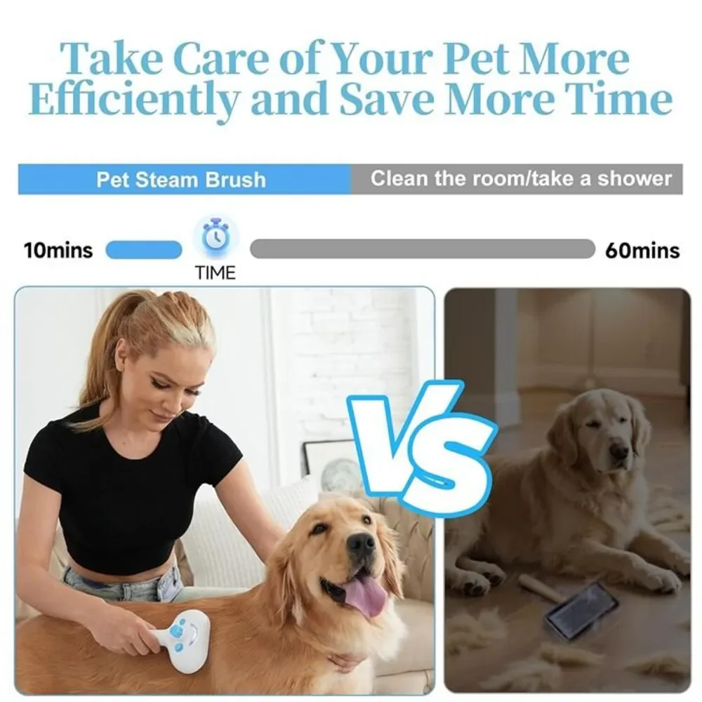 Pet Steam Brush for Dog & Cat - 3-in-1 Steam Grooming Brush